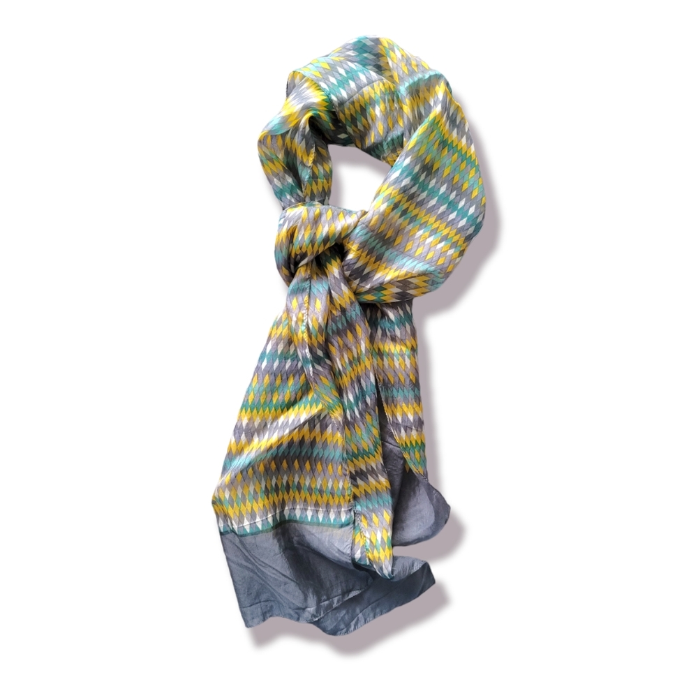 Vintage Printed Silk Scarf in a Geometric Diamond Pattern, Oblong